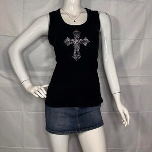 Vintage One Clothing Rhinestone Cross Tank🖤 - Size L